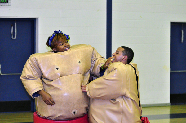 Sumo for KumoQuinnipiac students Thursday at Burt Khan wrestling during Sumo for Kumo.