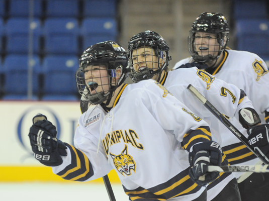 Quinnipiac 4, Cornell 1Quinnipiac's Kelly Babstock celebrates after scoring an empty-net goal in Friday's game vs. Cornell.