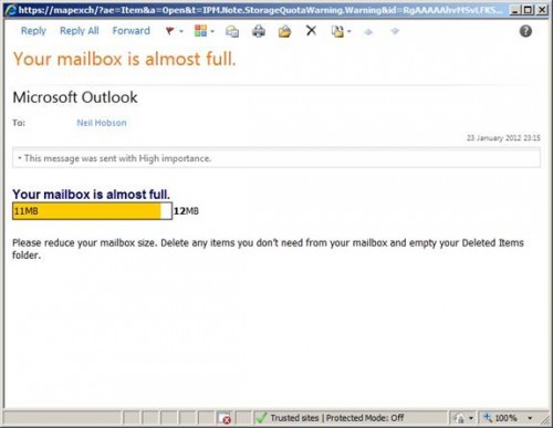 This is what an email would look like if a student's inbox was full.