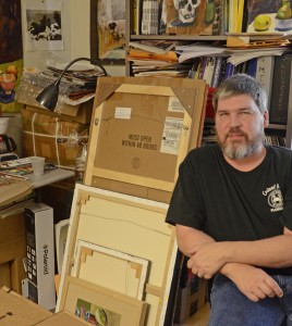 Professor of Fine Arts Stephen Henderson in his office. He believes art classes are complex but also offer students stress relief.