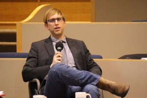 Sociology professor Keith Kerr discusses racism in society at the forum.
