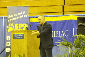 Kevin Hines tells students how he has struggled with mental illness.