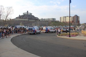 Students lined up outside the TD Bank Sports Center hours before the annual Wake the Giant spring concert.