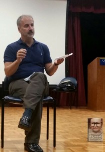Dr. Christopher Phillips leads a discussion during his visit to QU on Sept. 8.