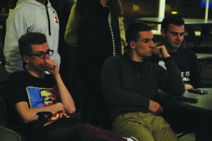 Joe Iasso and Chris Desilets were among many students who waited for the election results.