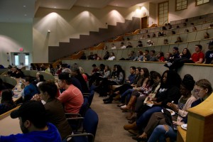 Members of the Quinnipiac community gathered in the Mount Carmel Auditorium on Nov. 9 to discuss the 2016 presidential election results.