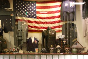 The Quinnipiac bookstore displays various military uniforms to commemorate Veterans Day.